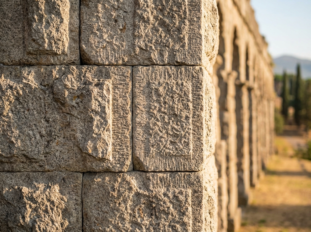 Detalle de la sillería de granito sin argamasa del acueducto de Segovia